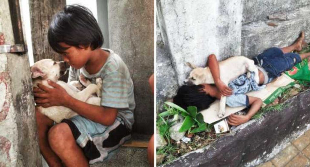 Abbandonato dai genitori, questo bimbo si prende cura di un cane randagio